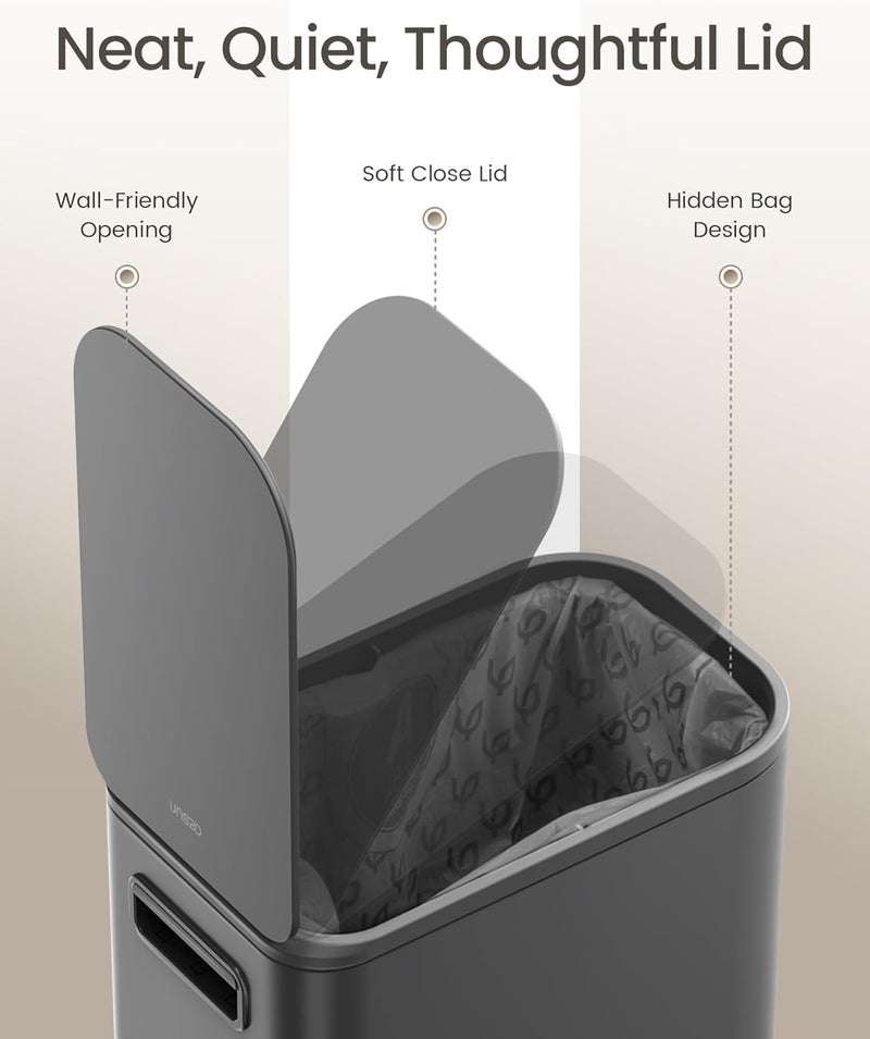 Cesun Small Bathroom Trash Can with Lid Soft Close, Step Pedal, 5 Liter / 1.3 Gallon Stainless Steel Garbage Can with Removable Inner Bucket, Waste Basket for Bathroom, Bedroom (Gray) - Image 4